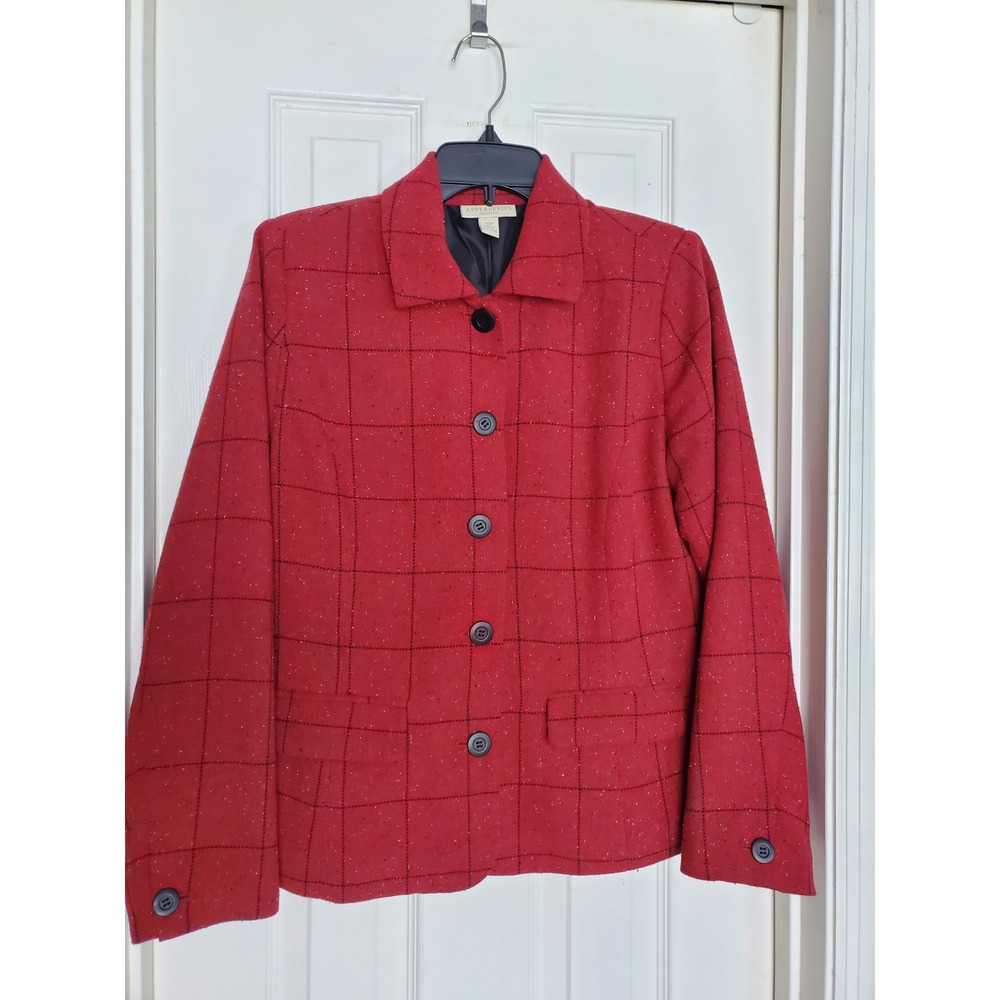 Appleseeds Blazer Jacket Red Plaid Wool Blend Professional Career 10P